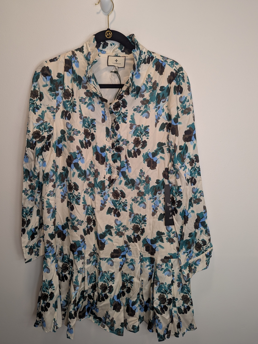 Tuckernuck Women's Callahan Shirt Dress Blue Blooms NWT Large Preppy Chic
